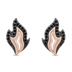 Enchanted Disney Fine Jewelry Black Rhodium over Sterling Silver and 10K Rose Gold with 1/4 CTTW Black Diamond Maleficent Flame Earrings