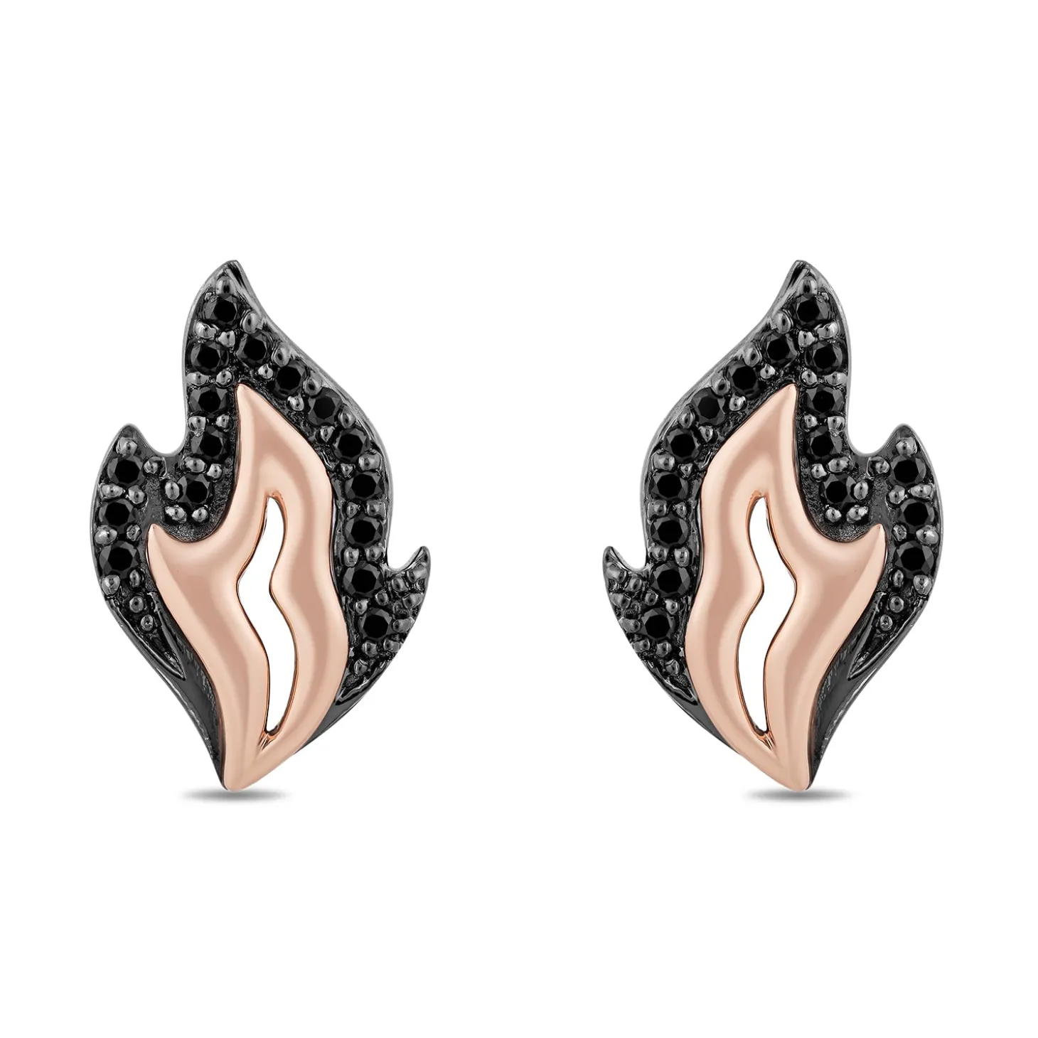 Enchanted Disney Fine Jewelry Black Rhodium over Sterling Silver and 10K Rose Gold with 1/4 CTTW Black Diamond Maleficent Flame Earrings