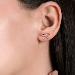 Enchanted Disney Fine Jewelry 10K White Gold And Rose Gold with 1/10 CTTW Natural White Round Diamond Snow White Stud Earring