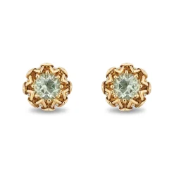 Enchanted Disney Fine Jewelry 10K Yellow Gold With 1/8 CTTW Diamond and Green Amethyst Tiana Stud Earrings
