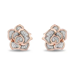 Enchanted Disney Fine Jewelry 14K Rose Gold Over Sterling Silver with 1/10 CTTW Diamonds Belle Rose Earrings