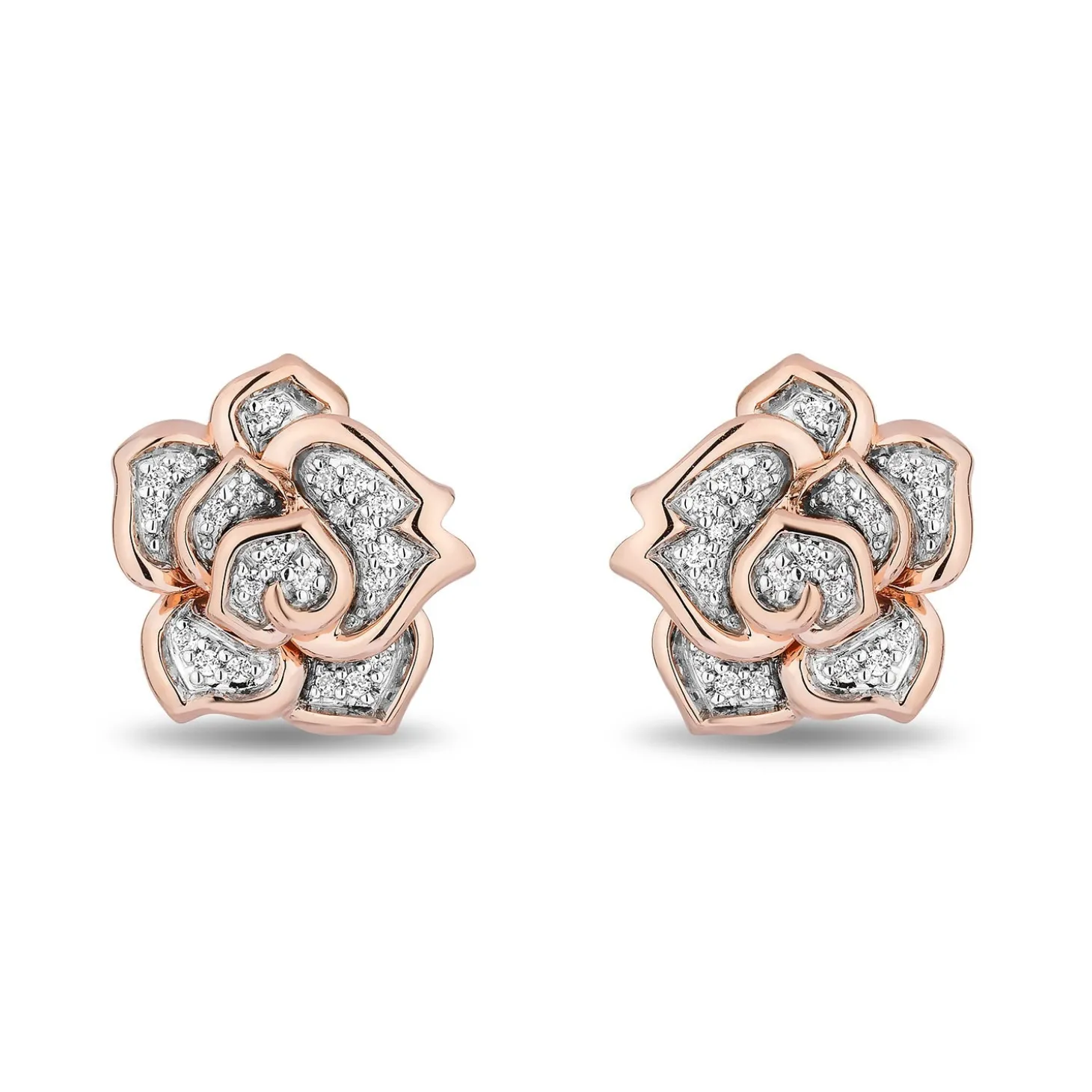 Enchanted Disney Fine Jewelry 14K Rose Gold Over Sterling Silver with 1/10 CTTW Diamonds Belle Rose Earrings