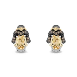 Enchanted Disney Fine Jewelry Black Rhodium Over Sterling Silver and 10K Yellow Gold 1/7 CTTW White Diamond and Champagne Diamond with Citrine Belle Stud Earrings