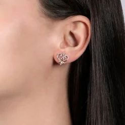 Enchanted Disney Fine Jewelry Sterling Silver and 10K Rose Gold with 1/10 CTTW Round White Diamond Anna Stud Earrings