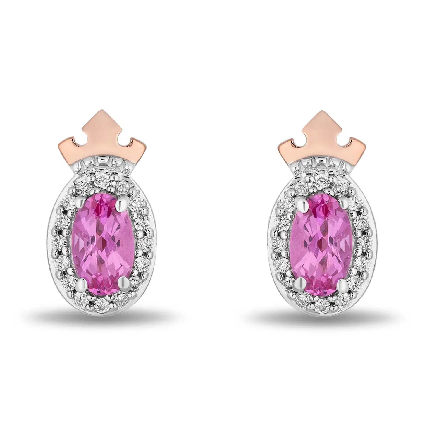 Enchanted Disney Fine Jewelry 14K Rose Gold Over Sterling Silver with 1/10 CTTW Diamonds and Created Pink Sapphire Aurora Earrings