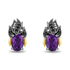 Enchanted Disney Fine Jewelry Black Rhodium Over Sterling Silver and 10K Yellow Gold with 1/10 CTTW Diamonds and Amethyst Ursula Stud Earrings
