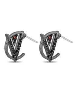 Enchanted Disney Fine Jewelry Black Rhodium Over Sterling Silver with 1/4 CTTW Diamonds and Garnet Cruella Stud Earrings