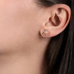 Enchanted Disney Fine Jewelry 10K Rose Gold and Sterling Silver 1/10 CTTW Diamond Aurora Pyramid Stud Earrings