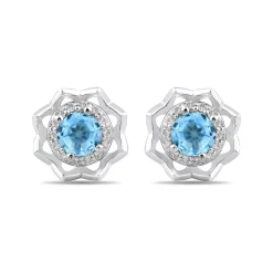 Enchanted Disney Fine Jewelry Sterling Silver with 1/10 CTTW Diamonds and Swiss Blue Topaz Jasmine Stud Earrings