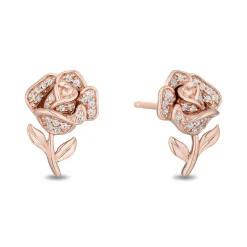 Enchanted Disney Fine Jewelry 14K Rose Gold Over Sterling Silver with 1/10 CTTW Diamonds Belle Stud Earrings