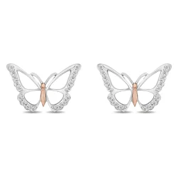 Enchanted Disney Fine Jewelry 14K Rose Gold Over Sterling Silver with 1/6 CTTW Diamonds Mulan Butterfly Stud Earrings