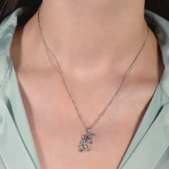 Enchanted Disney Fine Jewelry Sterling Silver 1/10 CTTW Olaf Elsa Pendant Necklace