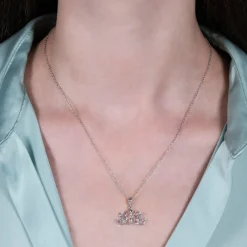 Enchanted Disney Fine Jewelry 10K White Gold Diamond Accent Majestic Princess Crown Pendant Necklace
