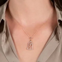 Enchanted Disney Fine Jewelry 14K Rose Gold 1/4 CTTW Belle Bell Jar Pendant Necklace