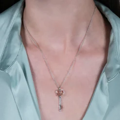 Enchanted Disney Fine Jewelry Sterling Silver and 10K Rose Gold 1/20 CTTW Majestic Princess Crown Pendant Necklace