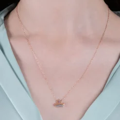 Enchanted Disney Fine Jewelry 10K Rose Gold with 1/20 CTTW Diamond and Pink Topaz  Aurora Tiara Necklace