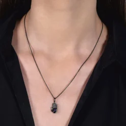 Enchanted Disney Fine Jewelry Black Rhodium over Sterling Silver with 1/6 CTTW Black Diamond and Amethyst Dr. Facilier Hand Pendant Necklace