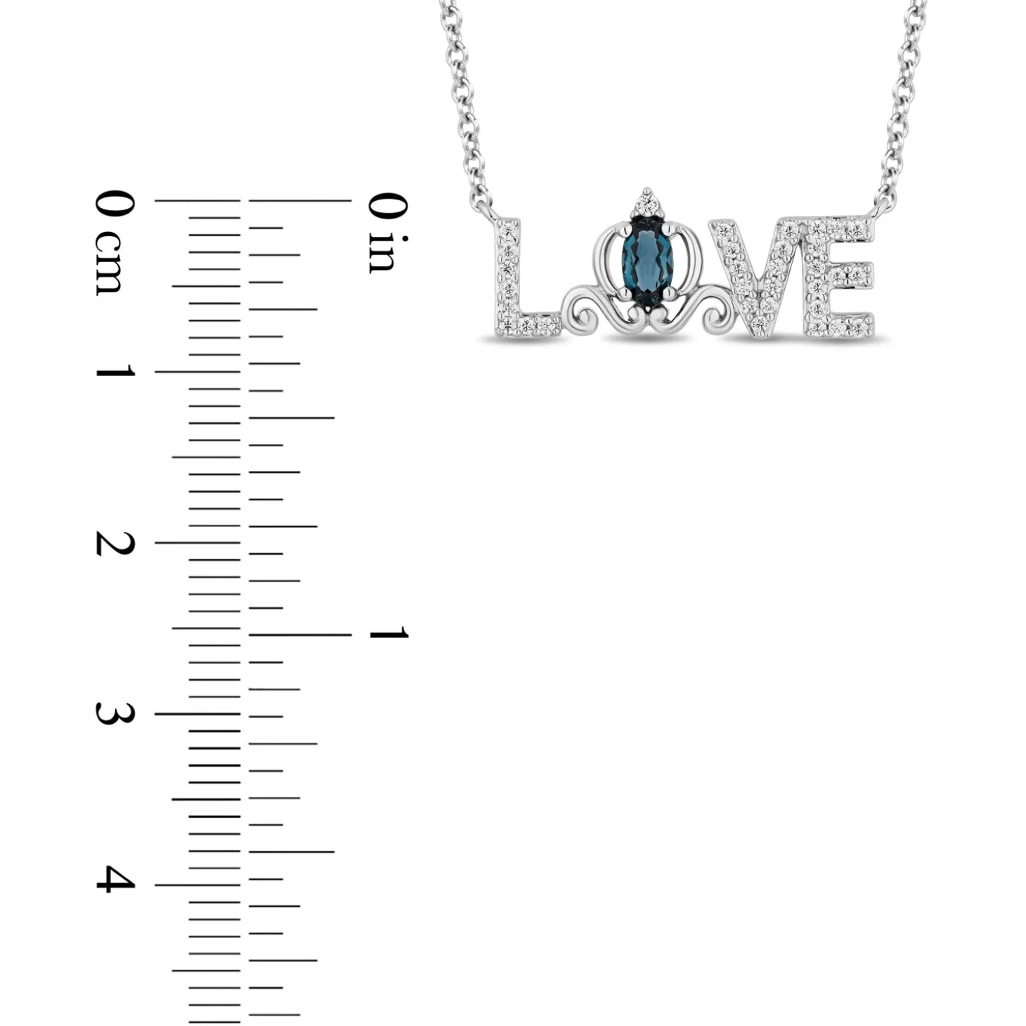 Enchanted Disney Fine Jewelry Sterling Silver with 1/8 CTTW Diamonds and Swiss Blue Topaz Cinderella Love Pendant Necklace