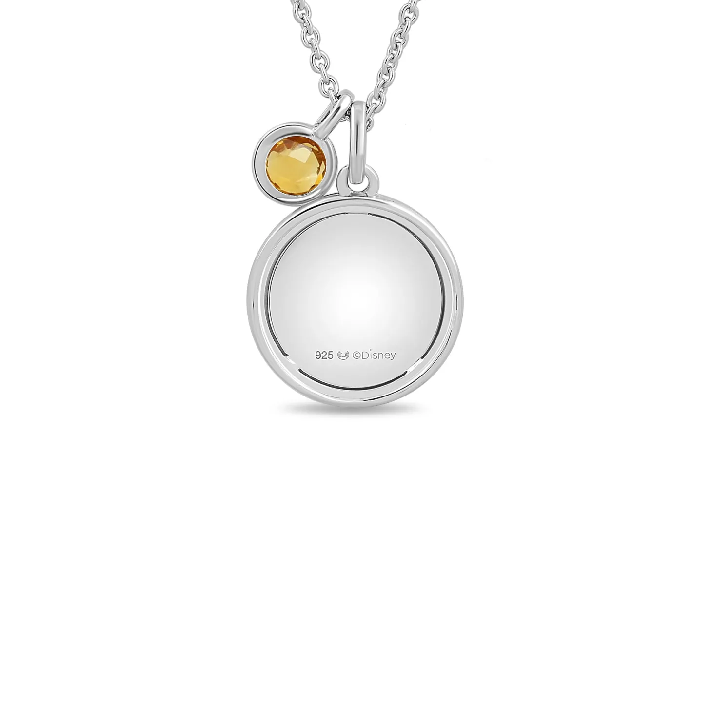 Enchanted Disney Fine Jewelry Sterling Silver with Checkerboard Citrine Belle Rose Pendant Necklace