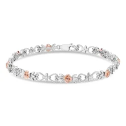 Enchanted Disney Fine Jewelry 14K Rose Gold Over Sterling Silver with 1/10 CTTW Diamonds Belle Bracelet