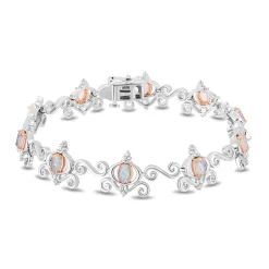 Enchanted Disney Fine Jewelry Sterling Silver and 10K Rose Gold with 1/10 CTTW Diamonds and Created Opal Cinderella Bracelet