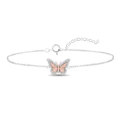 Enchanted Disney Fine Jewelry Sterling Silver and 10K Rose Gold with 1/6 CTTW Diamonds Mulan Butterfly Bracelet