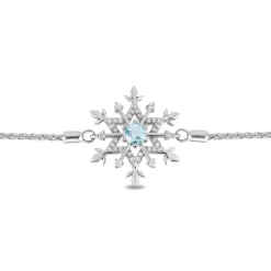 Enchanted Disney Fine Jewelry Sterling Silver with 1/6 CTTW Diamonds and Aquamarine Elsa Snowflake Bracelet