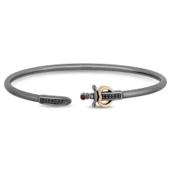 Enchanted Disney Fine Jewelry Black Rhodium Over Sterling Silver and 10K Yellow Gold with 1/10 CTTW Black Diamonds and Garnet Evil Queen Bangle