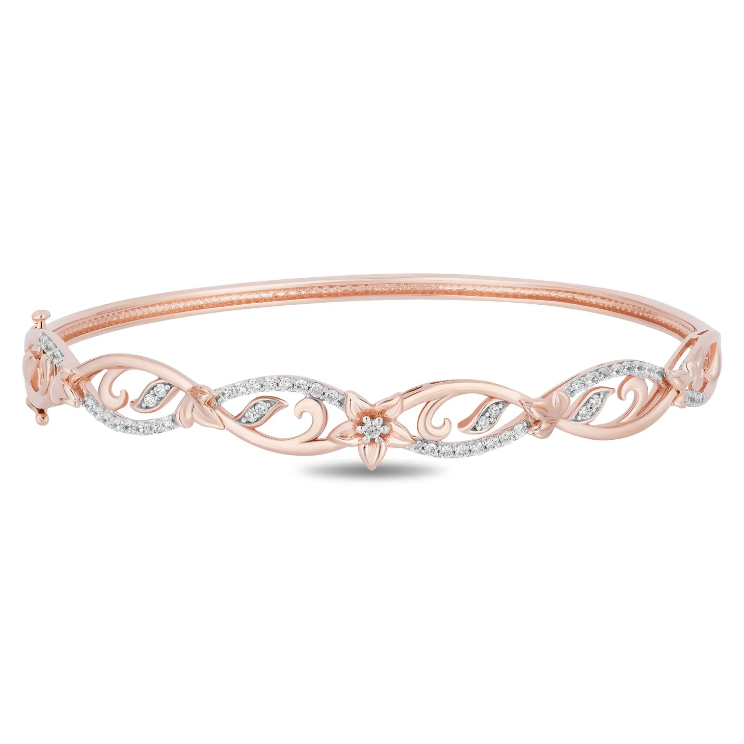 Enchanted Disney Fine Jewelry 14K Rose Gold Over Sterling Silver with 1/3 CTTW Diamonds Rapunzel Bangle