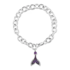 Enchanted Disney Fine Jewelry Sterling Silver with 1/20 CTTW Diamonds and Amethyst Ariel Bracelet
