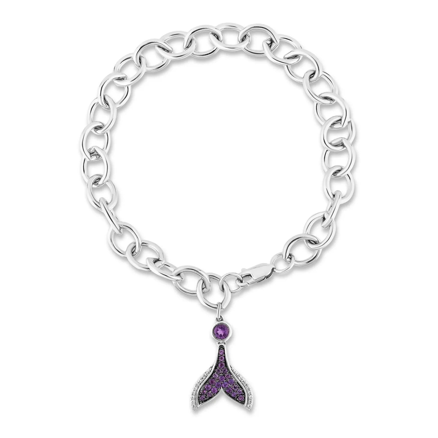Enchanted Disney Fine Jewelry Sterling Silver with 1/20 CTTW Diamonds and Amethyst Ariel Bracelet