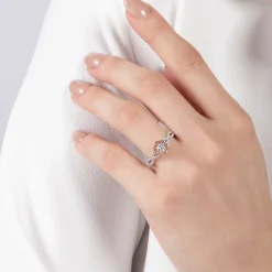 Enchanted Disney Fine Jewelry 14K Rose Gold and White Gold with 1/2 CTTW Diamond Belle Bridal Ring