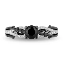 Enchanted Disney Fine Jewelry 14K White Gold with Black Rhodium Maleficent Engagement Ring with 3/4 CT Black Diamond Center Stone and 1 CTTW Diamonds