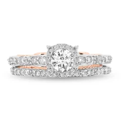 Enchanted Disney Fine Jewelry 14K White Gold and Rose Gold with 1 1/10 CTTW Cinderella Bridal Set