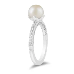 Enchanted Disney Fine Jewelry 14K White Gold with 3/8 CTTW Diamonds and Akoya Pearl Ariel Engagement Ring