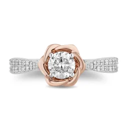 Enchanted Disney Fine Jewelry 14K White Gold and Rose Gold 3/4 CTTW Diamond Belle Bridal Ring
