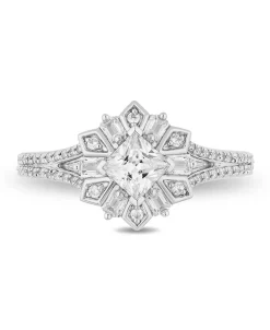 Enchanted Disney Fine Jewelry 14K White Gold with 3/4 CTTW Princess Baguette and Round Shape Diamond Elsa Snowflake Engagement Ring