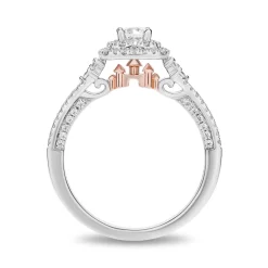 Enchanted Disney Fine Jewelry 14K White Gold and Rose Gold with 3/4 CTTW Diamond Castle Majestic Princess Engagement Ring