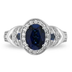 Enchanted Disney Fine Jewelry 10K White Gold with 1/3 CTTW Diamond and Sapphire Cinderella Engagement Ring