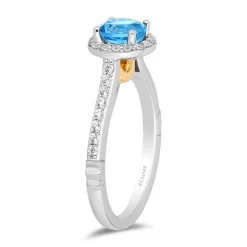 Enchanted Disney Fine Jewelry 14K White Gold and Yellow Gold with 1/3 CTTW Diamonds and Swiss Blue Topaz Jasmine Engagement Ring