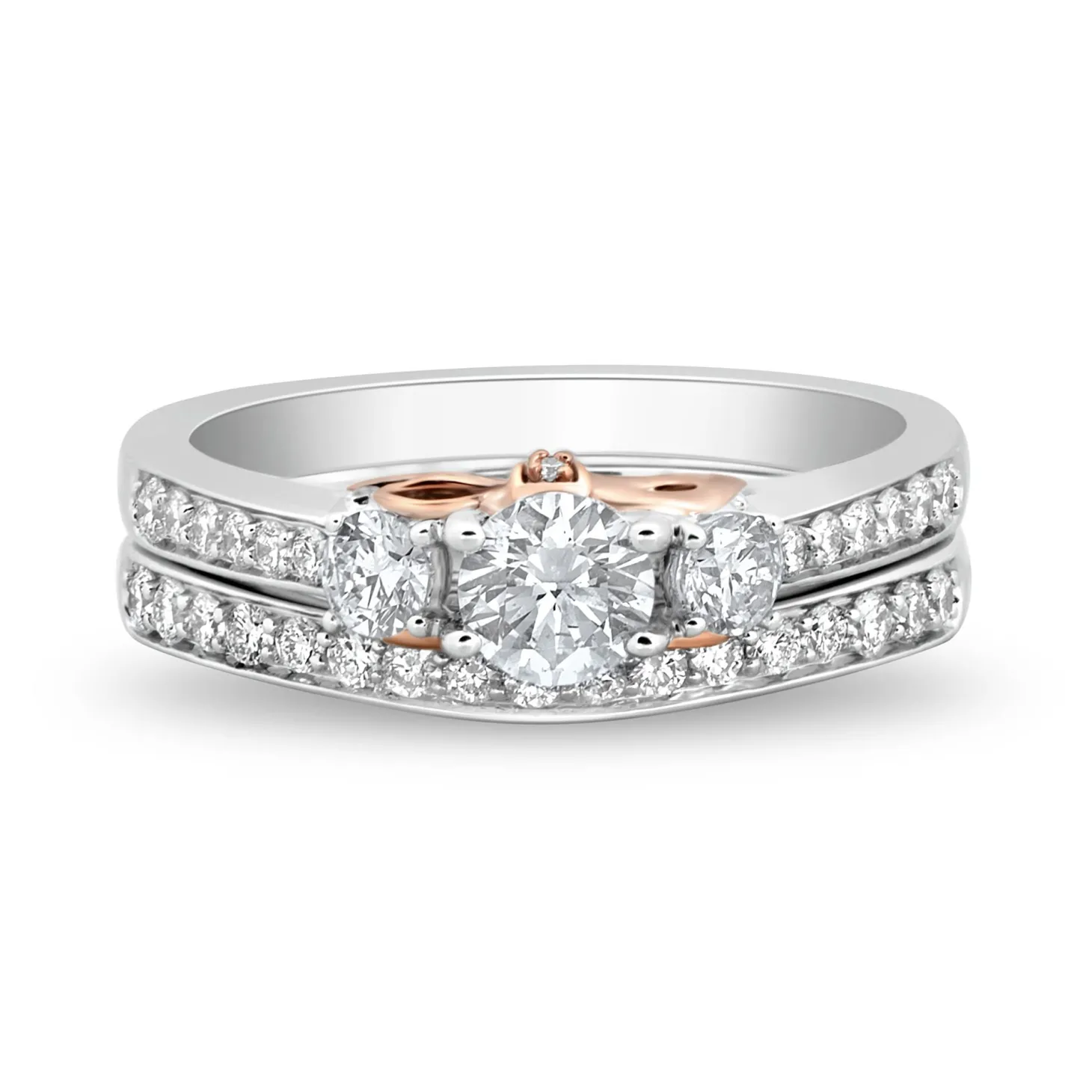 Enchanted Disney Fine Jewelry 14K White Gold and Rose Gold with 1 1/5 CTTW Snow White Bridal Set
