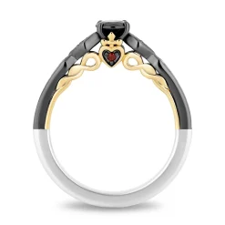 Enchanted Disney Fine Jewelry 14K White Gold and Yellow Gold with Black Rhodium Evil Queen Black Diamond Engagement Ring with 5/8 CTTW Diamonds and Garnet Peek-a-boo Surprise