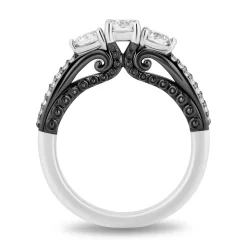 Enchanted Disney Fine Jewelry 14K White Gold with Black Rhodium Ursula Three Stone Engagement ring with 1 1/4 CTTW Diamonds