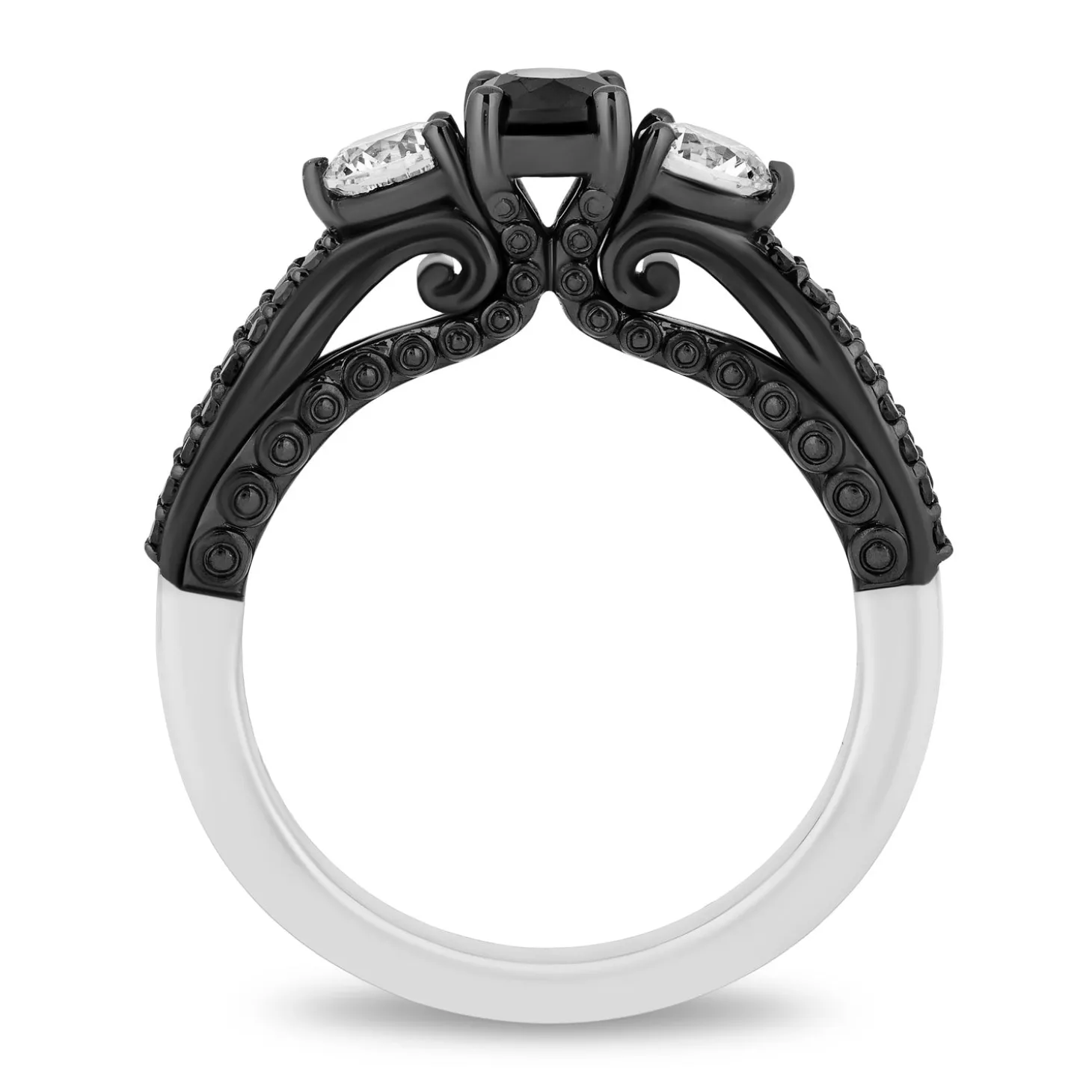 Enchanted Disney Fine Jewelry 14K White Gold with Black Rhodium Ursula Black and White diamond Three Stone Engagement ring with 1 1/4 CTTW Diamonds