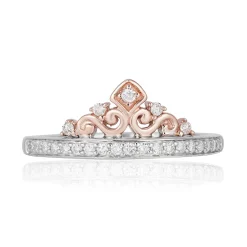 Enchanted Disney Fine Jewelry Sterling Silver and 10K Rose Gold  with 1/5 CTTW Diamond Majestic Princess Tiara Ring