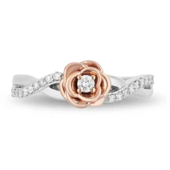 Enchanted Disney Fine Jewelry Sterling Silver and 10K Rose Gold 1/5 CTTW Belle Rose Ring