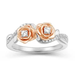Enchanted Disney Fine Jewelry 14K Rose Gold Over Sterling Silver 1/6 CTTW Belle Rose Fashion Ring