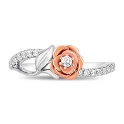 Enchanted Disney Fine Jewelry Sterling Silver and 10K Rose Gold with 1/5 CTTW Diamond Belle Rose Ring