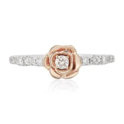 Enchanted Disney Fine Jewelry Sterling Silver And 10K Rose Gold With 1/4 CTTW Diamond Belle Rose Promise Ring