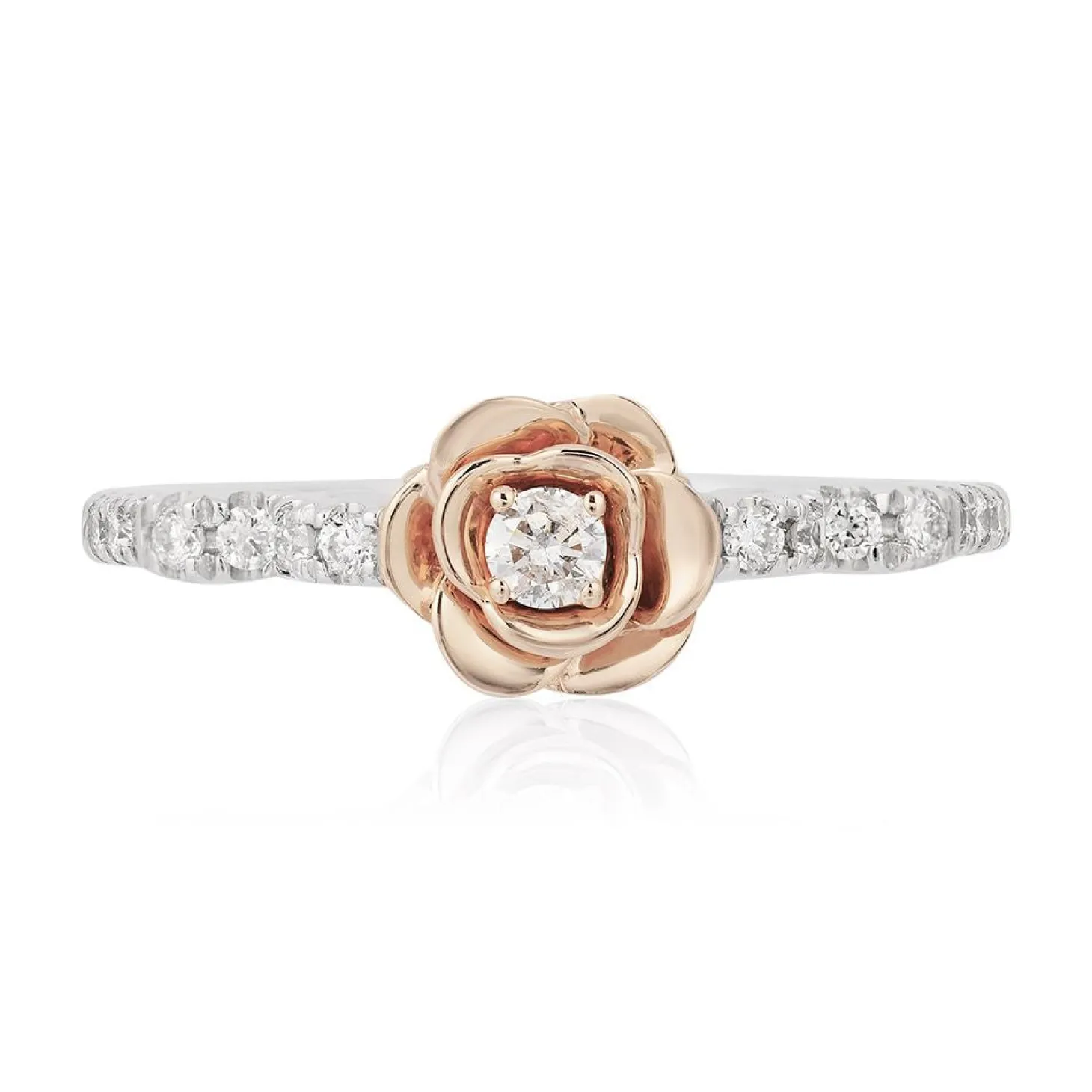 Enchanted Disney Fine Jewelry Sterling Silver And 10K Rose Gold With 1/4 CTTW Diamond Belle Rose Promise Ring